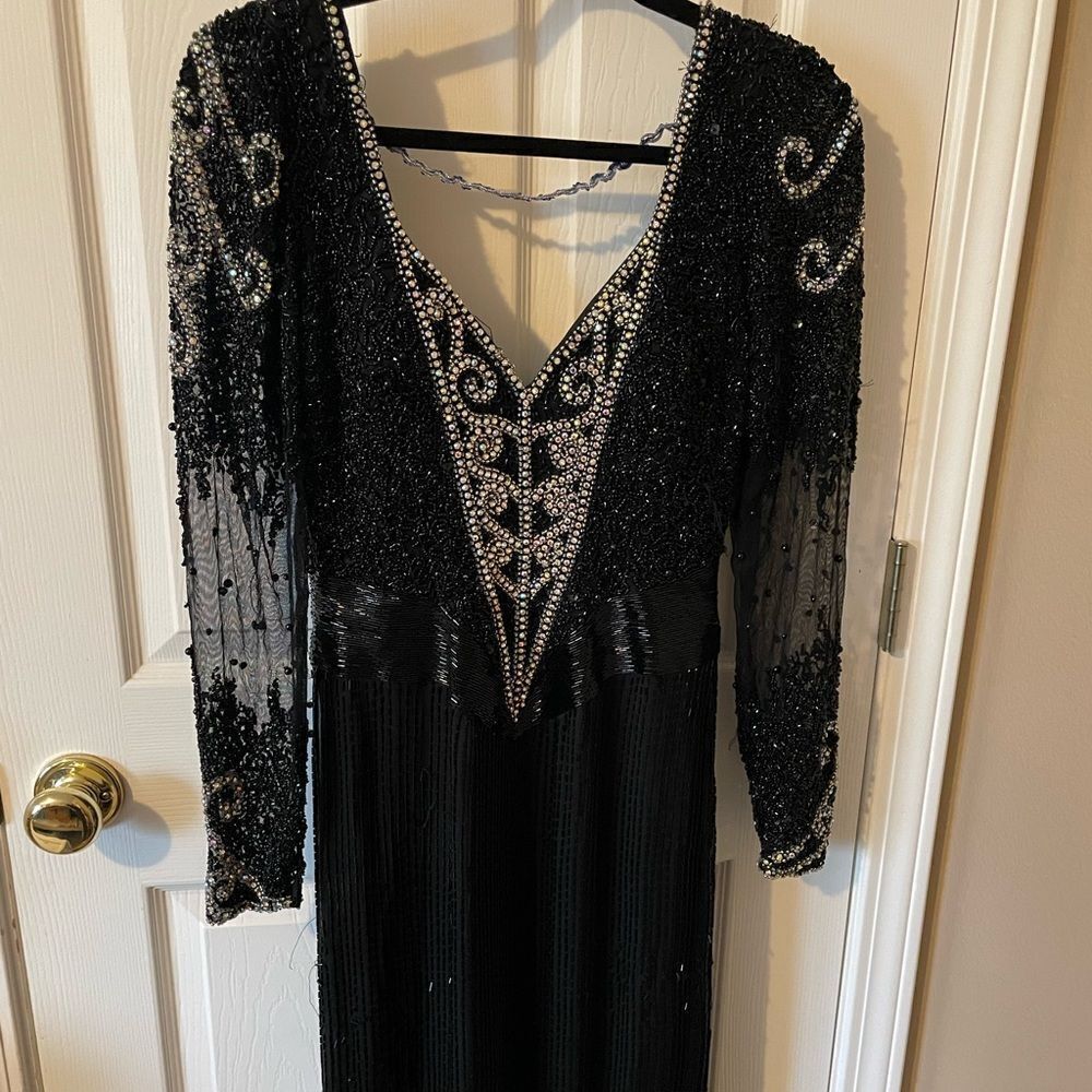 Claire’s Collection Paris 1980’s Vintage Rhinestone Beaded Silk Dress